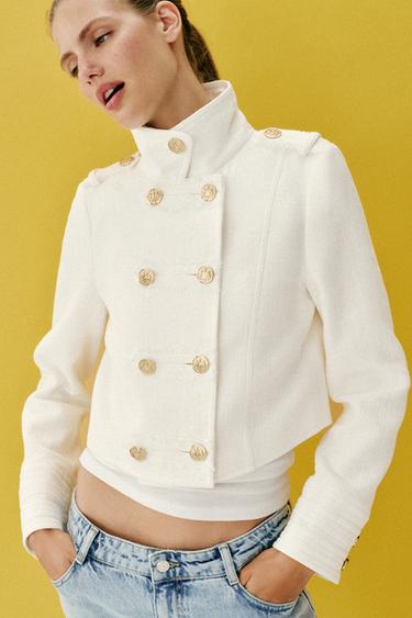 Zara JAKNA NA PREKLOP SA ZLATNIM DUGMIĆIMA – Ekru