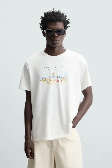CAMISETA ESTAMPADO CONTRASTE - Branco-marfim da Zara