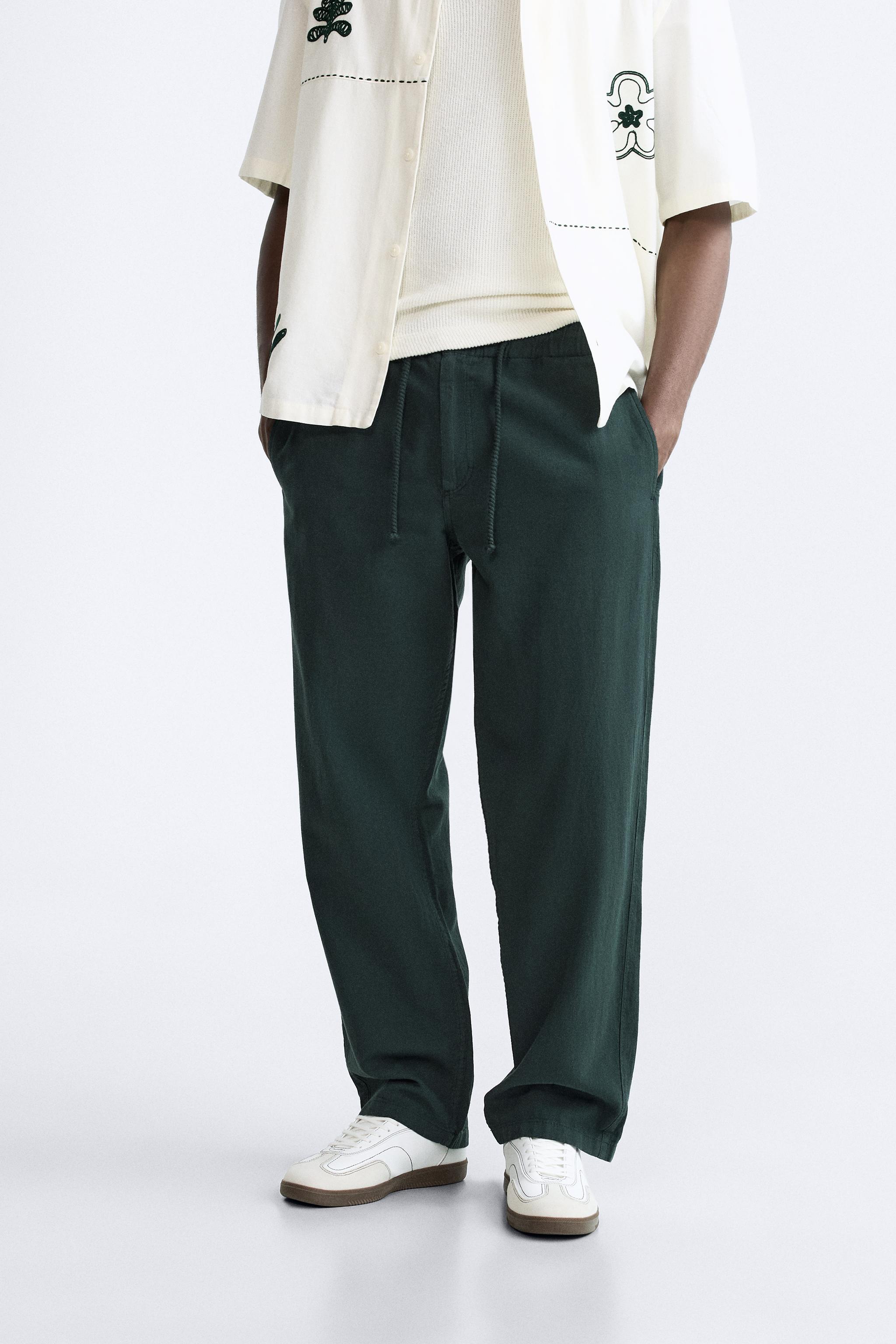 COTTON - LINEN PANTS - Greenish | ZARA United States