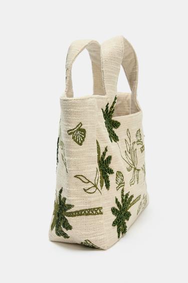 EMBROIDERED FABRIC TOTE BAG - Ecru by Zara - Image 3