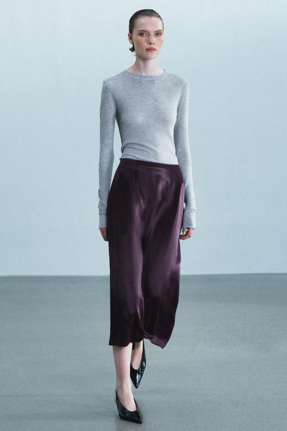 JUPE DROITE SATINÉE ZW COLLECTION - Bordeaux de Zara - Image 3