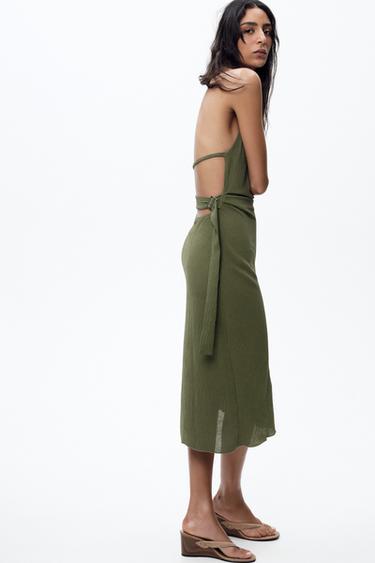 TEXTURED HALTER DRESS - Green by Zara - Image 3