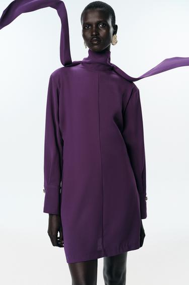 MINI DRESS WITH SCARF - Aubergine by Zara