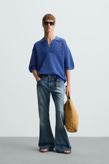 POLO DE TRICÔ RENDILHADA - Azul da Zara - Imagem 0