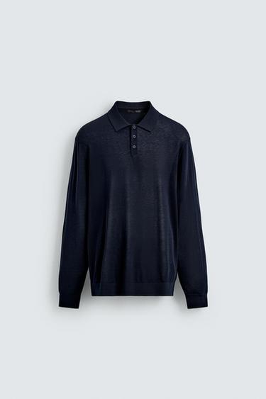 KNIT COTTON-SILK POLO SHIRT - Navy blue by Zara