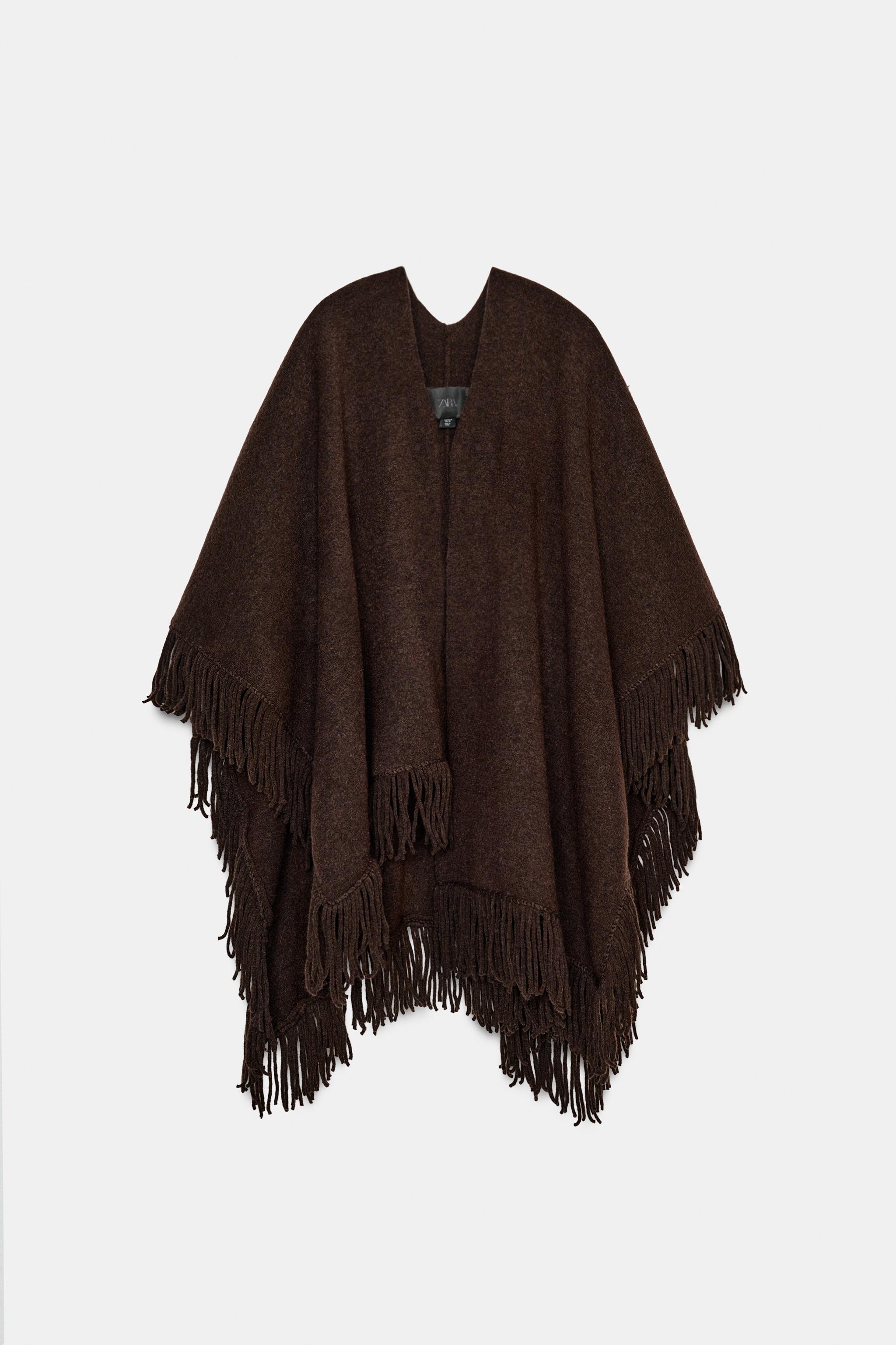 FRINGED KNIT CAPE