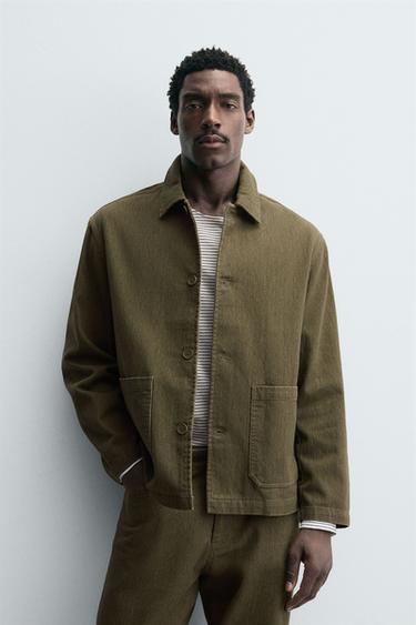 Zara TEXTURED POCKET OVERSHIRT - Green