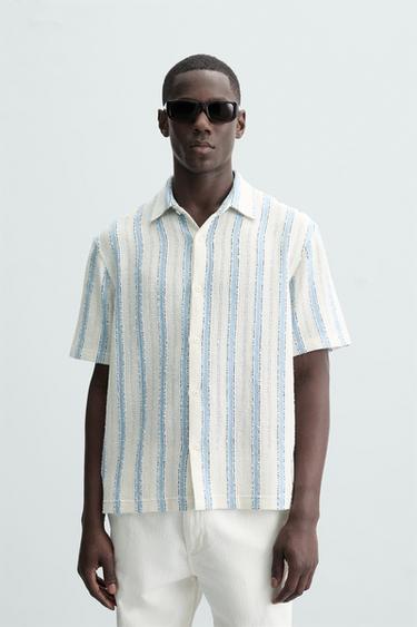 Zara STRIPED SHIRT - Sky blue