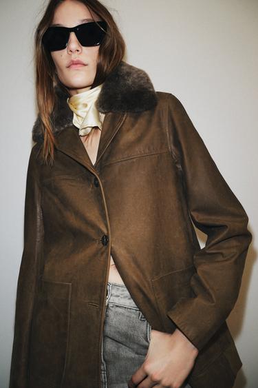 CHAQUETA PIEL ZW COLLECTION - Marrón de Zara