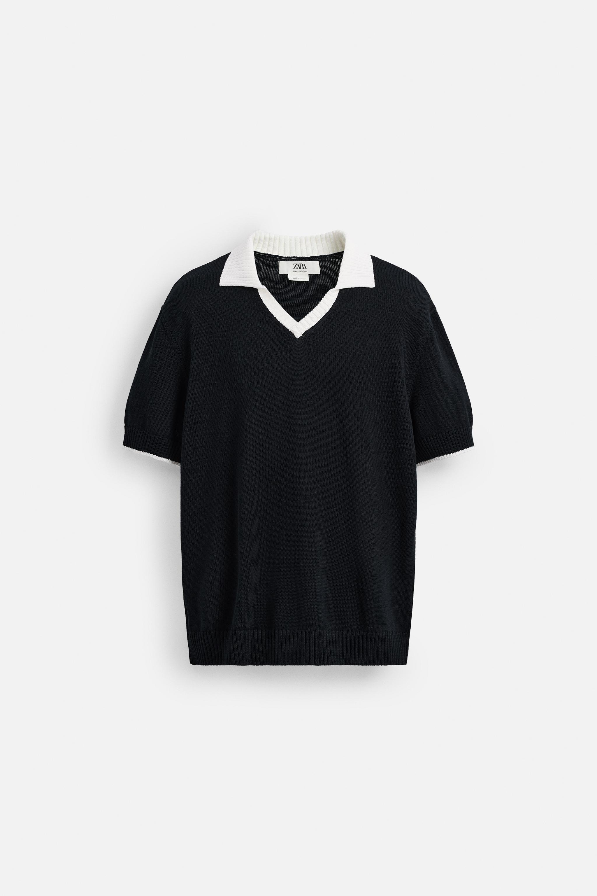 安心★関税込み★ZARA★CONTRAST KNIT POLO SHIRT CONTRAST KNIT POLO SHIRT - Ecru / Green | ZARA United States