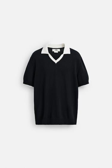 CONTRAST KNIT POLO SHIRT - Navy blue by Zara