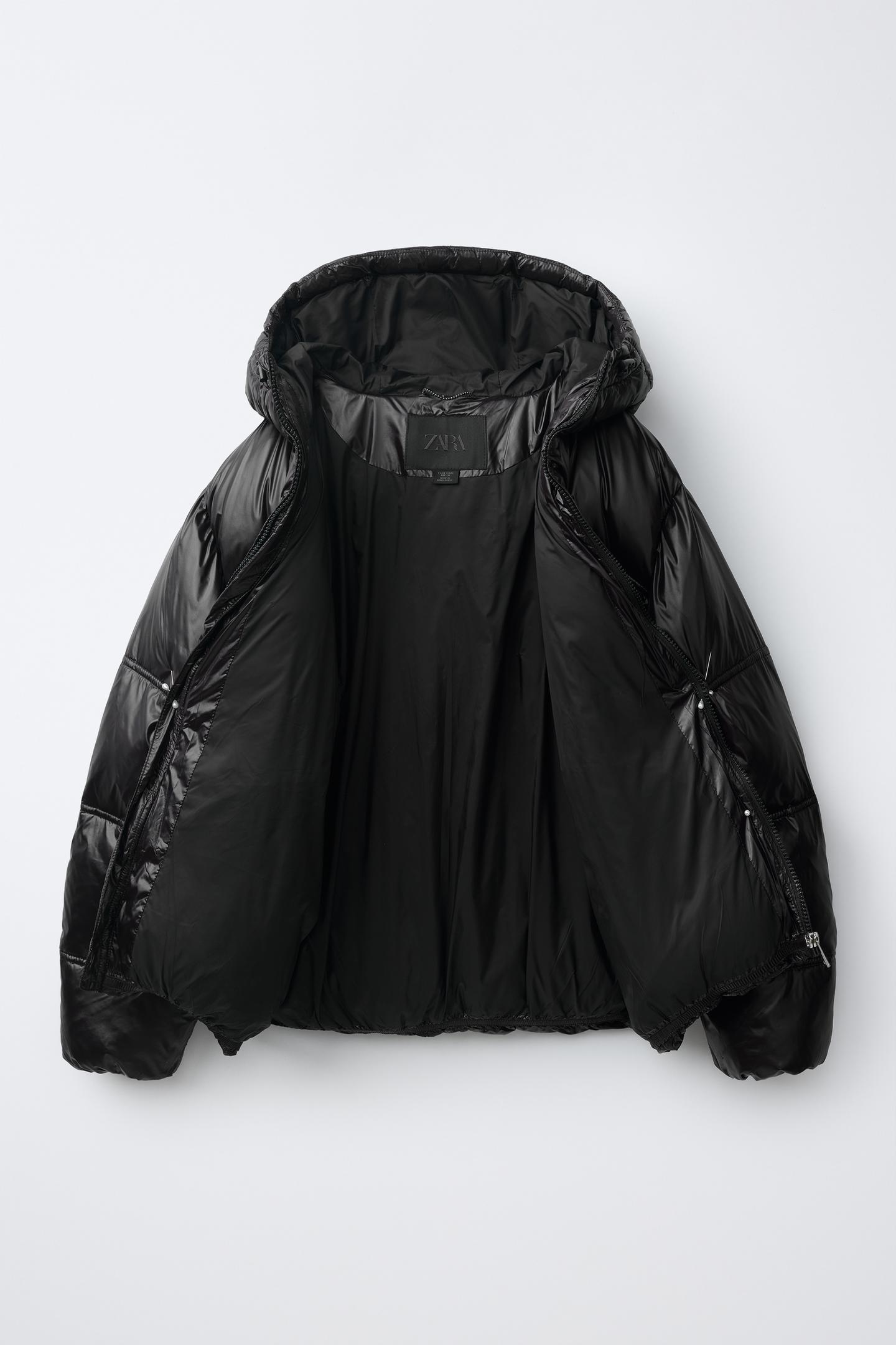 Детская куртка Zara 50/50 Down and Feather Glossy Water-Repellent Puffer, цвет: Чёрный — фото 10