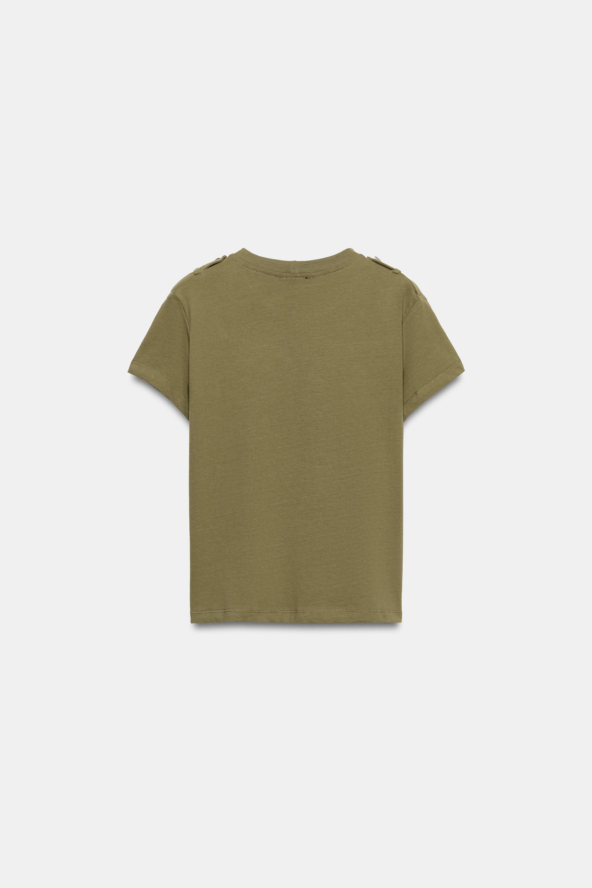 Женские футболки Zara BUTTON-TAB T-SHIRT — фото 7