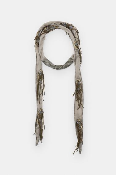 FINE BEADED SEQUIN BANDANA - Grey by Zara - Image 2