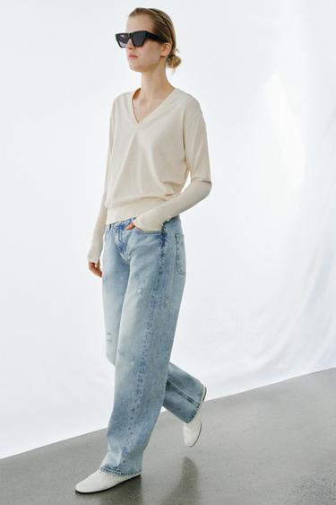 Zara ZW COLLECTION RELAXED STRAIGHT LOW RISE JEANS - Blue
