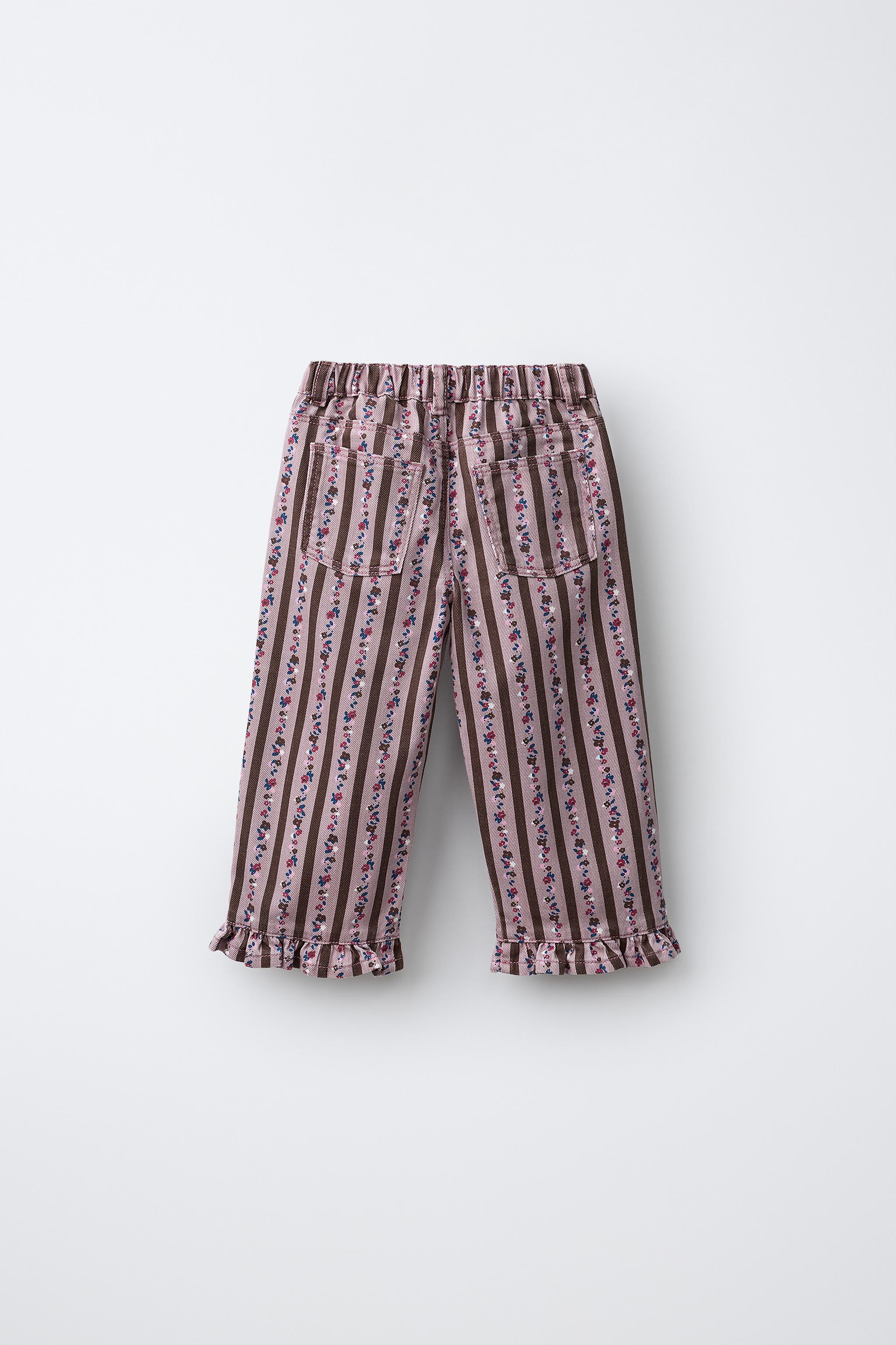STRIPED AND FLORAL TWILL STRAIGHT PANTS