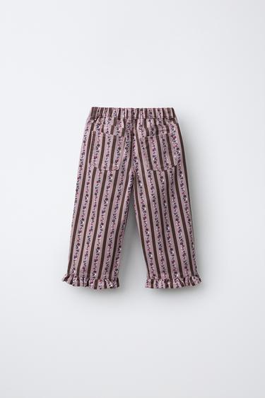 STRIPED AND FLORAL TWILL STRAIGHT PANTS — Dusty pink 2