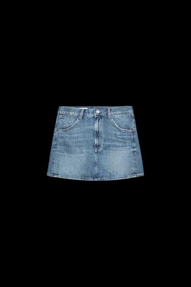 FALDA MINI DENIM TRF BAGGY - Azul de Zara