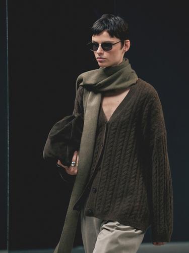 Zara Wool blend cable-knit cardigan - Chocolate