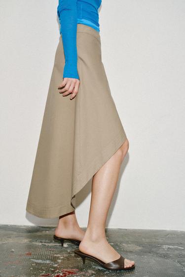JUPE MI-LONGUE ASYMÉTRIQUE - Marron clair de Zara - Image 2