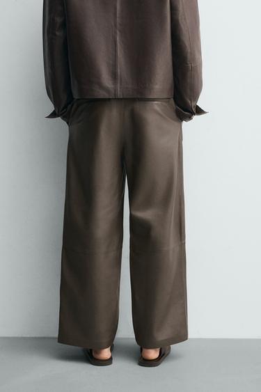 BALLOON FIT LEATHER TROUSERS - Brown by Zara - Image 2