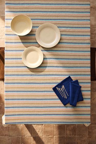 DYED THREAD STRIPED TABLECLOTH - Blues by Zara