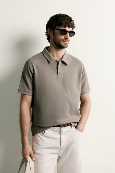 REGULAR FIT TEXTURED POLO SHIRT - Light brown by Zara