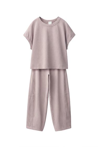 WASHED-EFFECT T-SHIRT AND BALLOON TROUSERS SET - Faded pink by Zara - Image 0