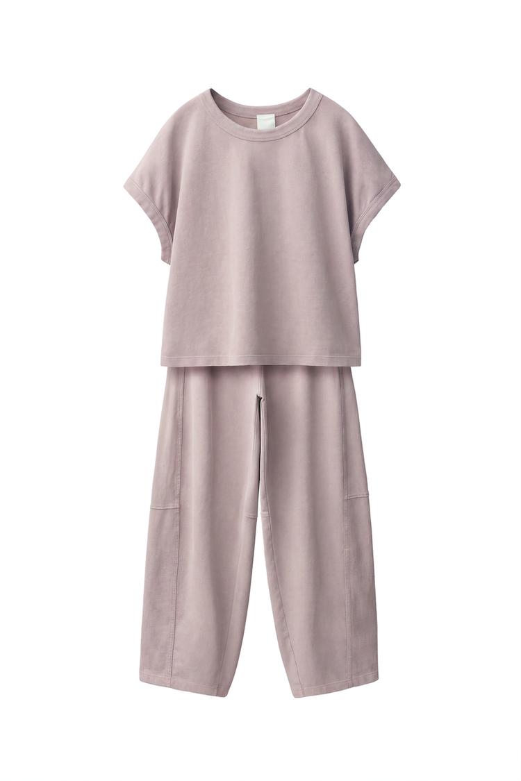 WASHED EFFECT T-SHIRT AND BALLOON PANTS SET — Faded pink