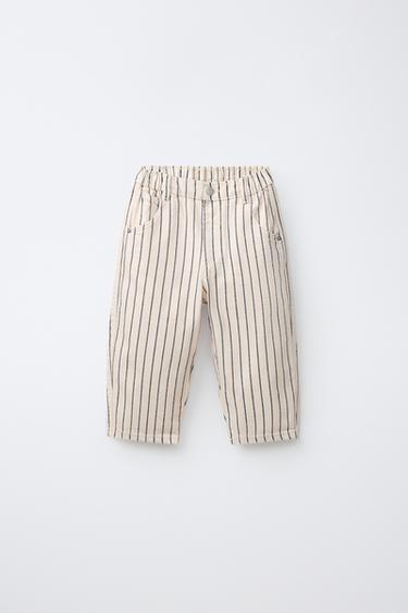 ДЖИНСЫ BAGGY В ПОЛОСКУ — Цвет небеленого полотна/Темно-синий от Zara