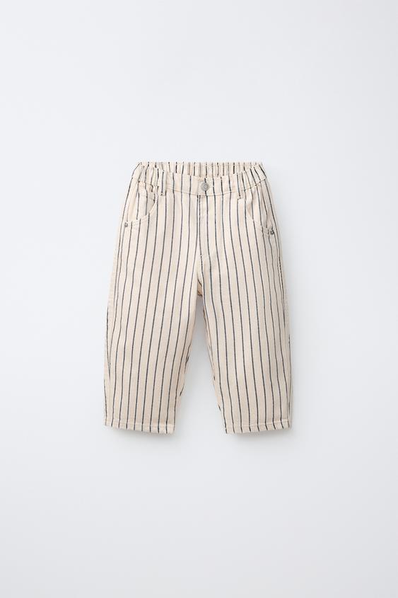 STRIPED BAGGY JEANS - Ecru / Navy by Zara - Image 0