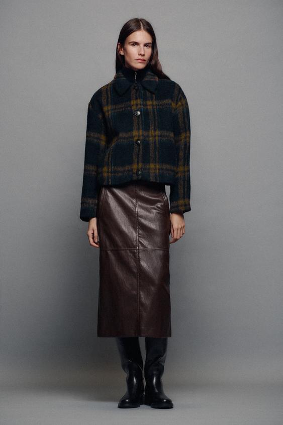Zara PLAID BOMBER JACKET - Navy blue - Image 0