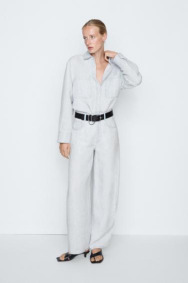 Zara 100% linen barrel fit pants - STUDIO - Light blue - Image 0