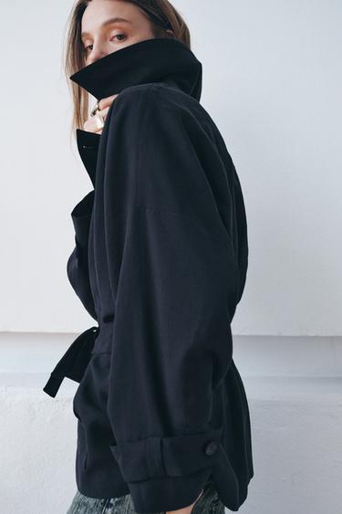 ZW COLLECTION SHORT FLOWING TRENCH COAT - Navy blue by Zara - Image 3