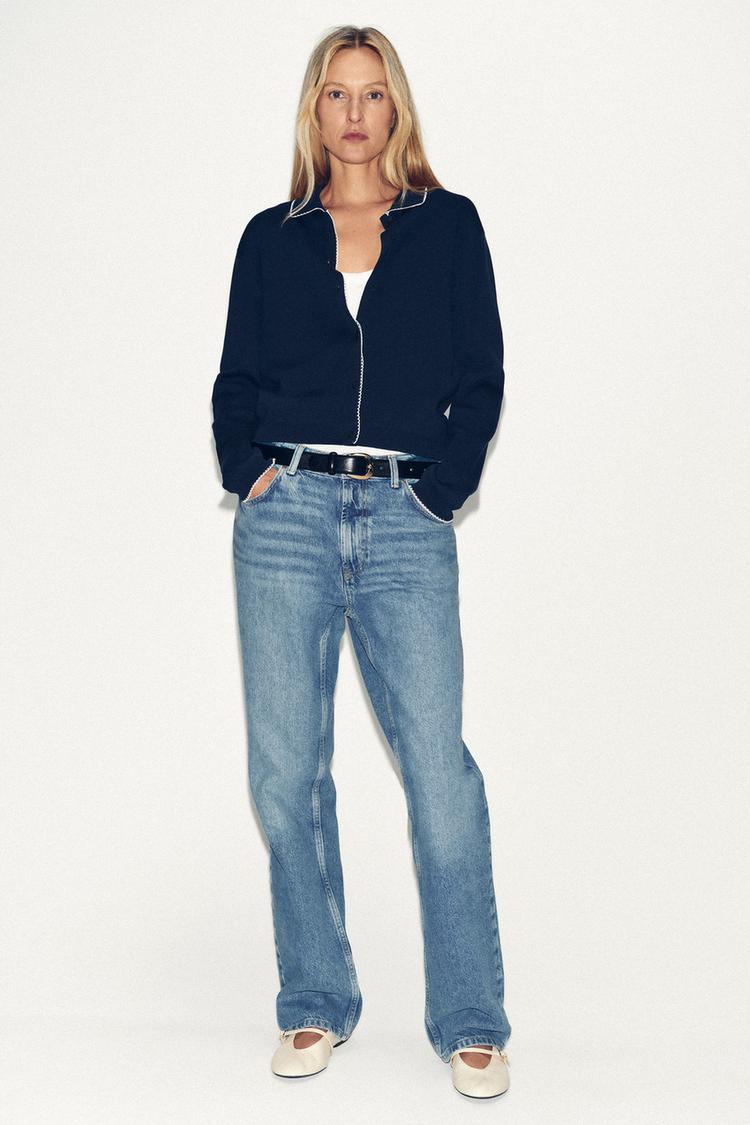 PETER PAN COLLAR KNIT CARDIGAN Navy blue ZARA United States