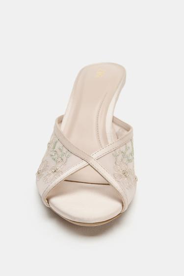 EMBROIDERED MESH MULE HEELS - Pink by Zara