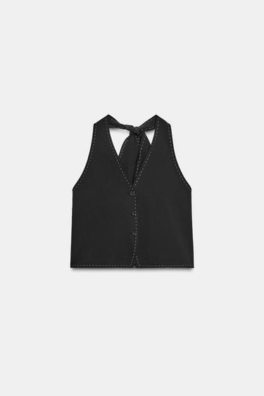 Zara TOPSTITCHED VEST TOP - Black