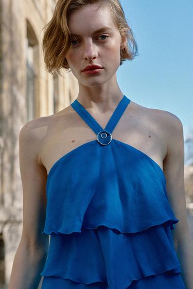 ROBE LONGUE À VOLANTS - Cobalt de Zara - Image 3