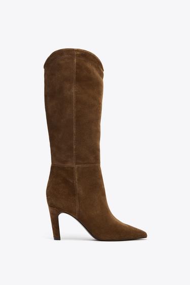 BOTA TACÓN SERRAJE PESPUNTE - Marrón de Zara