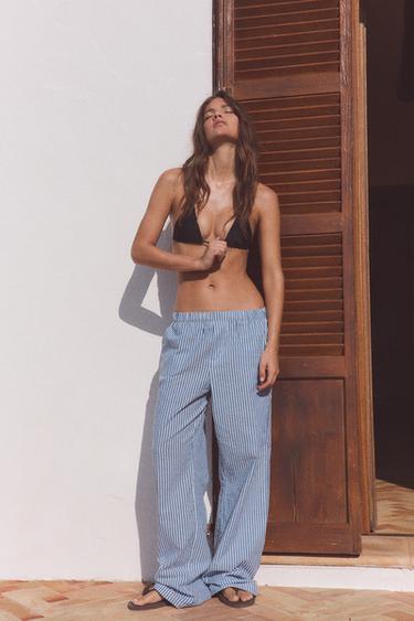 Zara STRIPED PAJAMA PANTS - Blue / White - Image 0