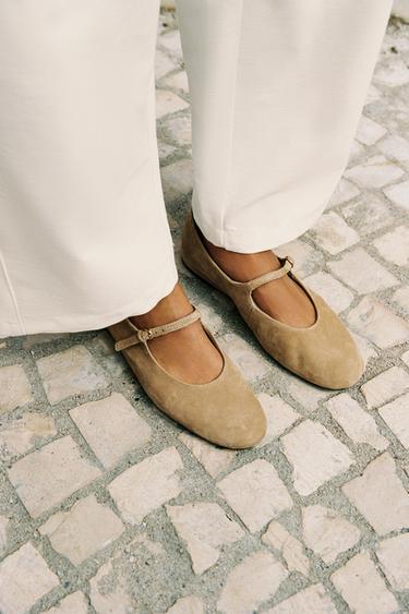 SUEDE BALLERINAS - Sand Brown by Zara