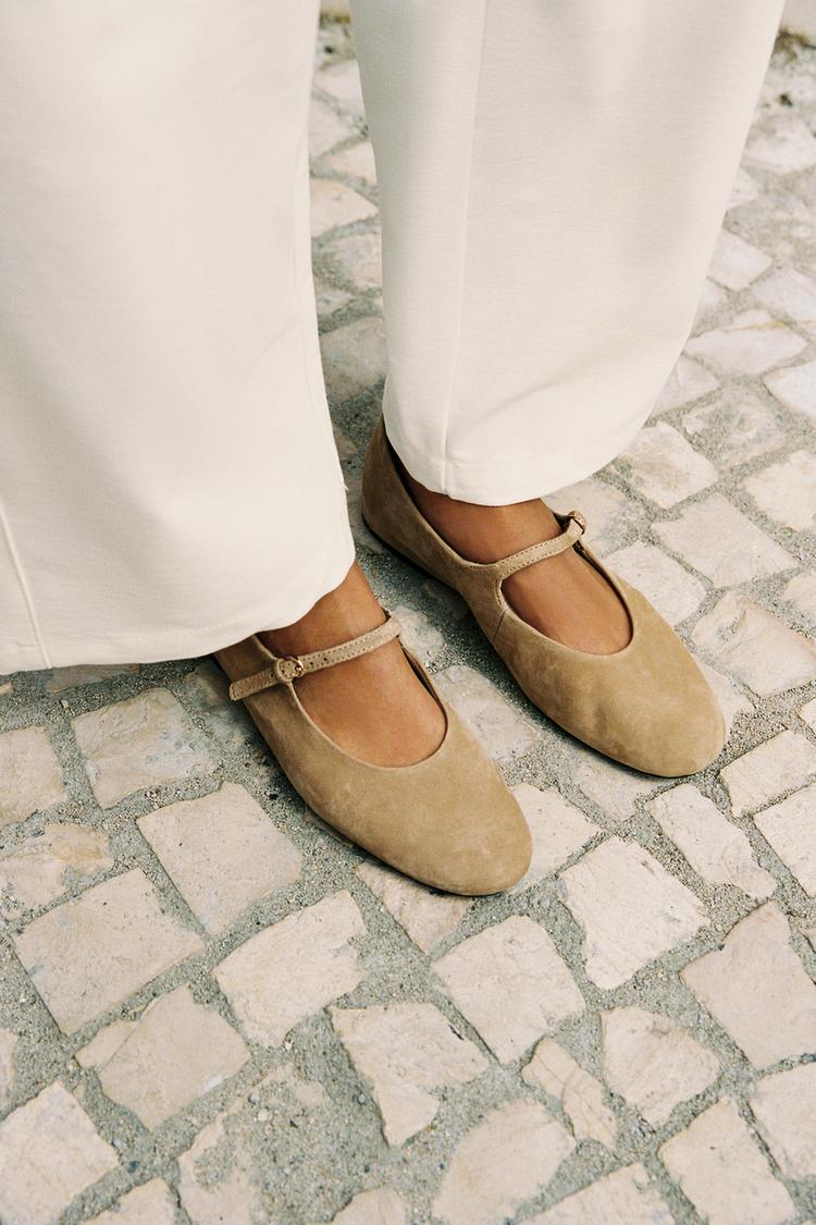 SUEDE BALLET FLATS — Sandy Brown
