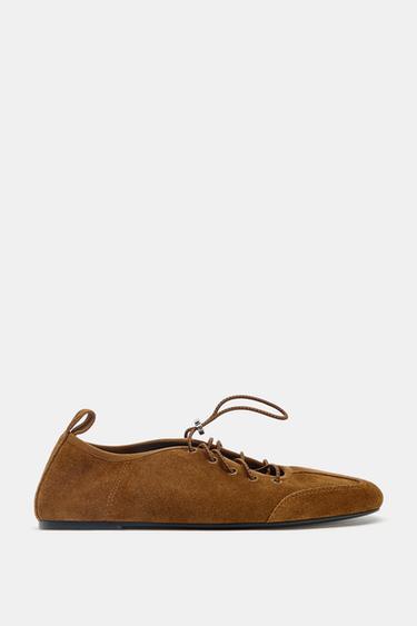 SPORTY SPLIT SUEDE FLAT SHOES - Brown by Zara