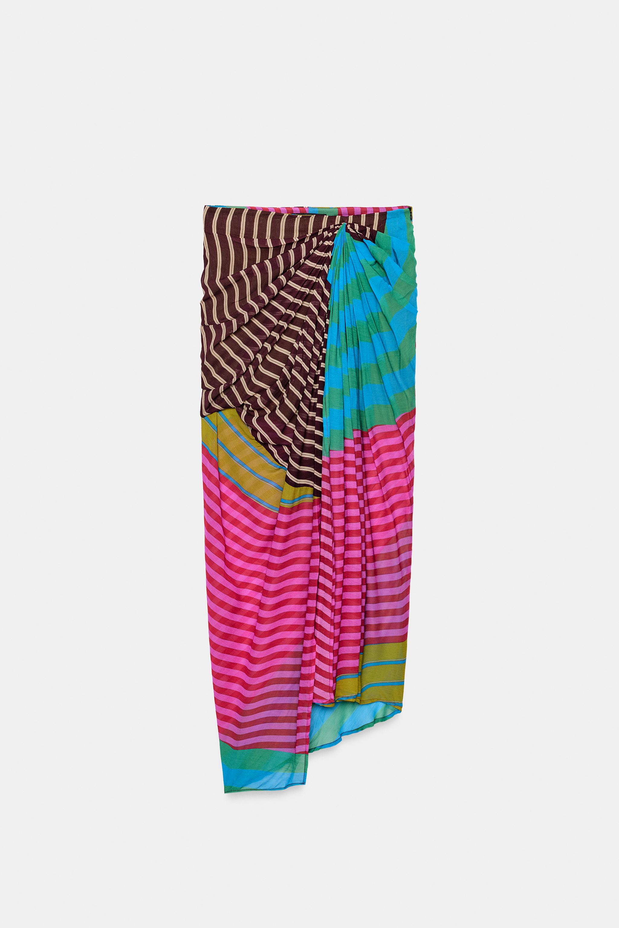 Женские юбки Zara DRAPED STRIPED PAREO SKIRT — фото 7