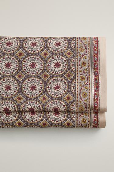 (300 THREAD COUNT) FADED SATEEN PRINTED FLAT SHEET - Beige Zara