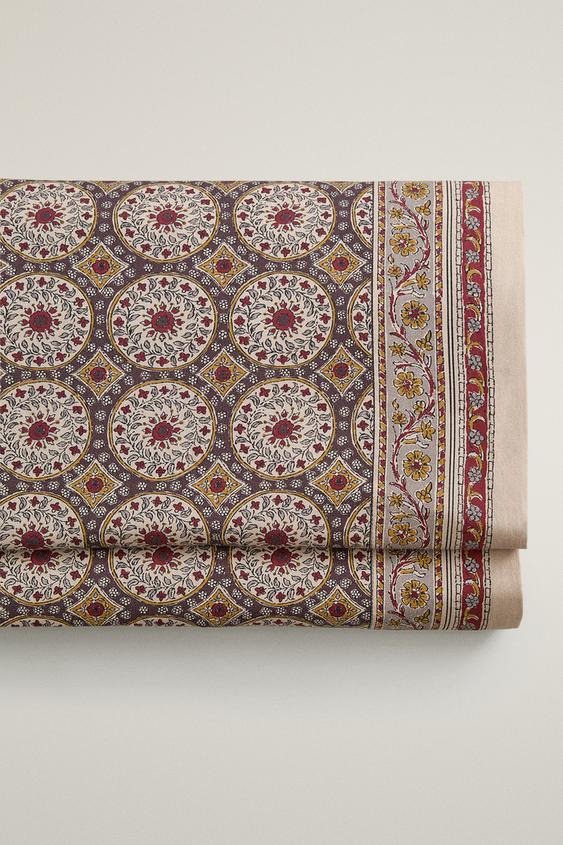 PRINTED FADED SATEEN FLAT SHEET (300 THREAD COUNT) - Beige by Zara - Image 0