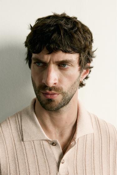 OPEN-KNIT TEXTURED POLO SHIRT - Sand by Zara