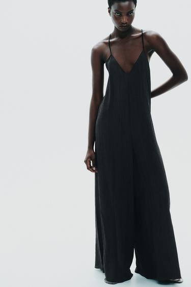 FLOWY TEXTURED JUMPSUIT - Black by Zara