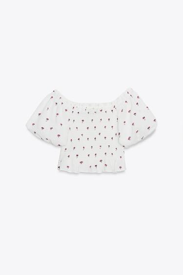 TOP À IMPRIMÉ FLORAL - Rose / Blanc de Zara - Image 5