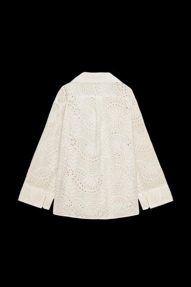 HEMD MIT LOCHSTICKEREI ZW COLLECTION - grau-beige von Zara